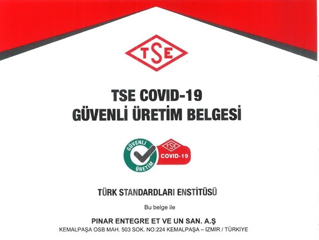 Pınar Et?ten sektöründe bir ilk daha ?TSE Covid-19 Güvenli Üretim Belgesi?