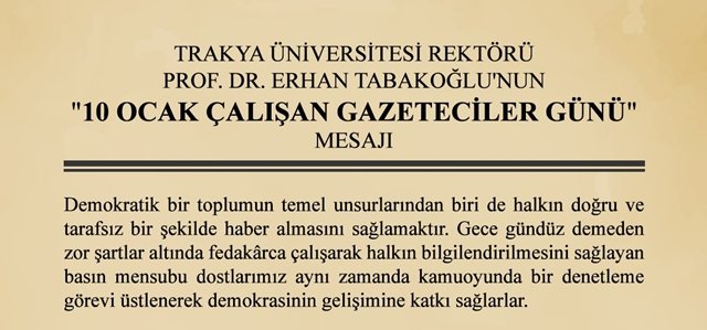 Rektör Prof. Dr. Erhan Tabakoğlu`nun 