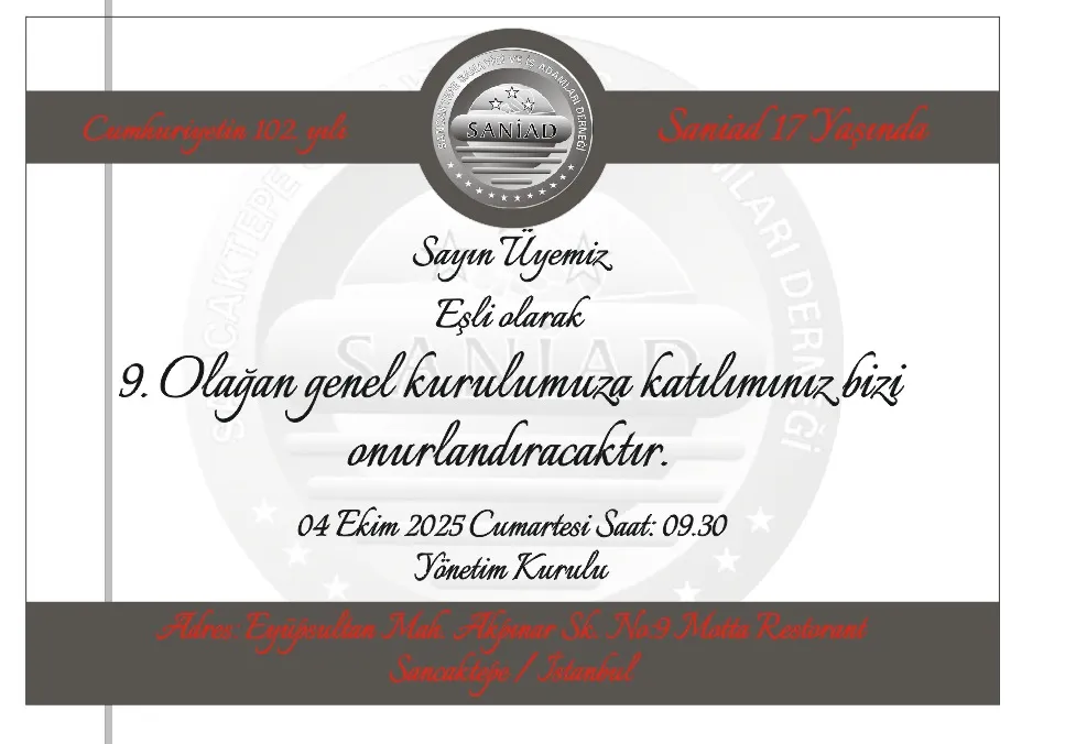 SANİAD 9. Olağan Genel Kurulu 4 Ekim’de